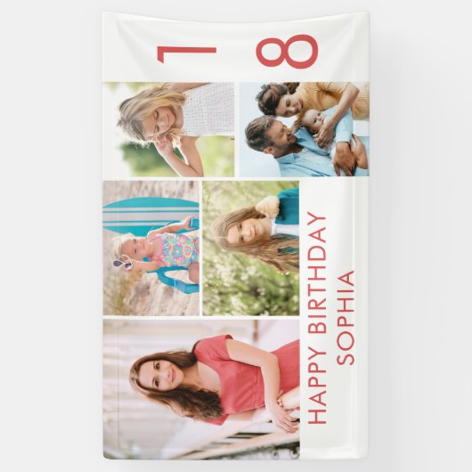 Foto Collage 5 Afbeelding Persoonlijk 18e verjaard Spandoek (Verticaal)