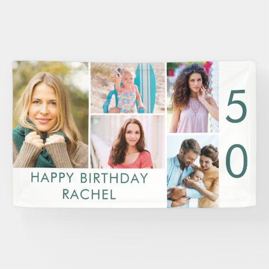 Foto Collage 5 Afbeelding Persoonlijk 50e verjaard Spandoek (Horizontaal)