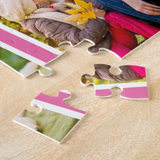 Foto Collage - 5 Afbeeldingen en Jouw naam - Roze Legpuzzel (Zijkant)