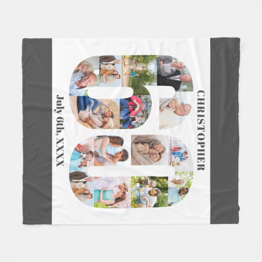Foto Collage 60th Birthday Gray White Afbeelding Fleece Deken (Voorkant (Horizontaal))