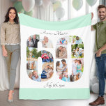 Foto Collage 60th Birthday Mint White Afbeelding Fleece Deken<br><div class="desc">Aangepaste Afbeelding met 15 favoriete foto's. Deze stijlvolle fotocollage is in de vorm van het getal 60 op een witte achtergrond met groene miniranden. De deken kan ook worden gepersonaliseerd met de naam en geboortedatum van uw keuze. De sjabloon is klaar voor gebruik om uw familiefoto's, selfies en afbeeldingen toe...</div>