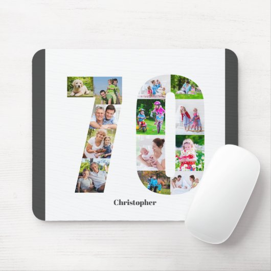 Foto Collage 70th Birthday Number 70 Personalized Muismat (Met muis)