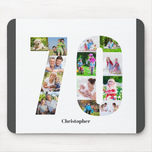 Foto Collage 70th Birthday Number 70 Personalized Muismat (Voorkant)