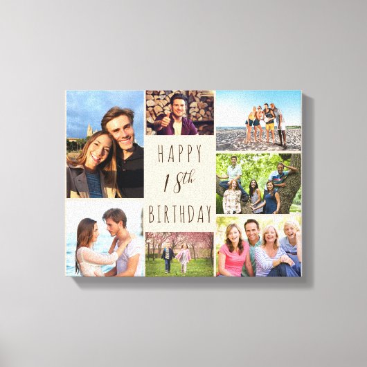 Foto Collage 7 Afbeelding Beige Brown 18e verjaard Canvas Afdruk (Voorkant)