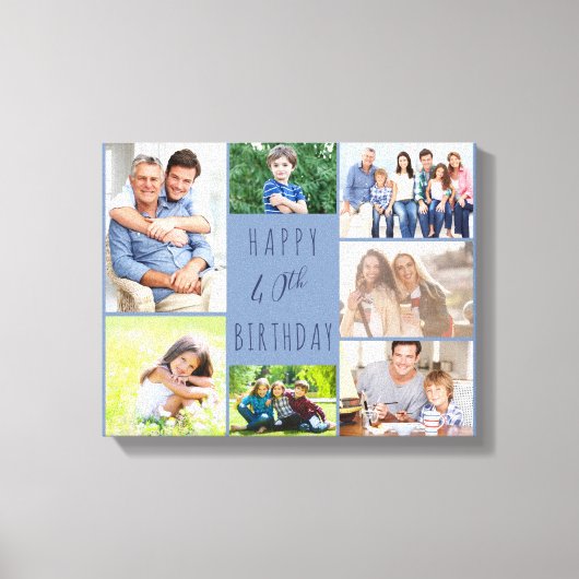 Foto Collage 7 Afbeelding Blue 40th Birthday Canvas Afdruk (Voorkant)