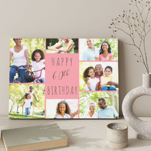 Foto Collage 7 Afbeelding Coral Pink 60th Birthday Canvas Afdruk