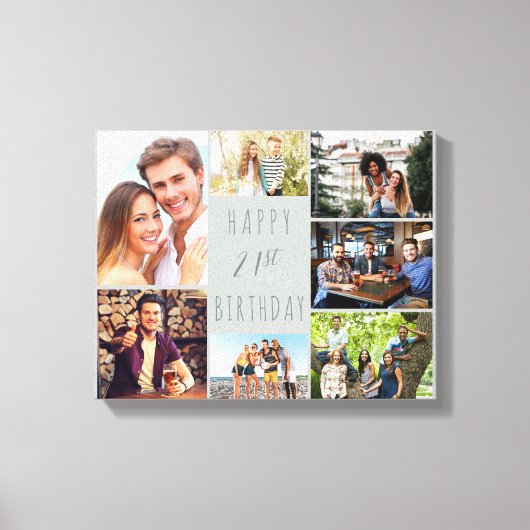 Foto Collage 7 Afbeelding Dove Gray 21st Birthday Canvas Afdruk (Voorkant)