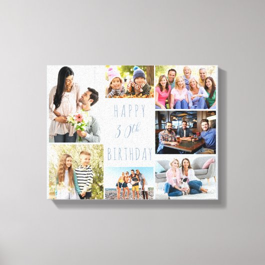 Foto Collage 7 Afbeelding Dusty Blue 30th Birthday Canvas Afdruk (Voorkant)