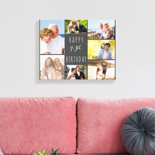Foto Collage 7 Afbeelding Grijs Wit 90ste Verjaard Canvas Afdruk (Insitu (Woonkamer))