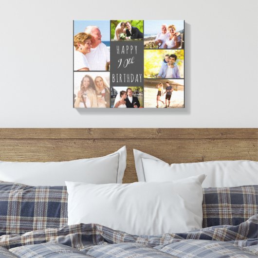 Foto Collage 7 Afbeelding Grijs Wit 90ste Verjaard Canvas Afdruk (Insitu (Slaapkamer))