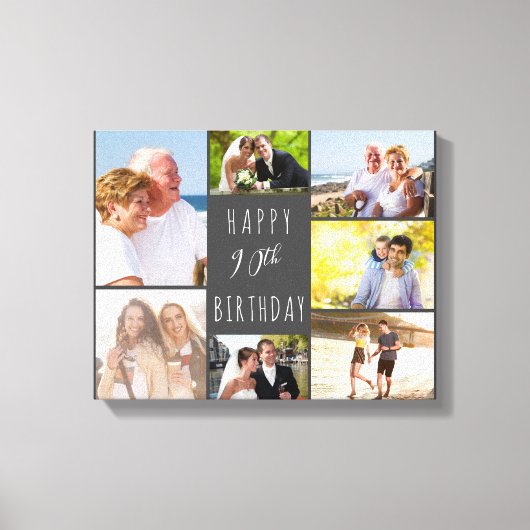 Foto Collage 7 Afbeelding Grijs Wit 90ste Verjaard Canvas Afdruk (Voorkant)