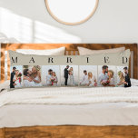 Foto Collage 7 Afbeelding Natural and Black MARRIE Lichaamskussen<br><div class="desc">Aangepaste trouwfotolijfkussens met MARRIED, gedrukt in elegante typografie. Het ontwerp heeft een neutraal kleurenpalet van natuurlijk en zwart - dat u kunt uitgeven om uw huisdecor aan te passen. (Bericht me als u hulp nodig hebt.) Het fotomalplaatje is opstelling voor u om 7 van uw favoriete afbeeldingen toe te voegen...</div>