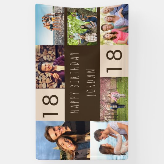 Foto Collage 7 Afbeelding Persoonlijk 18e verjaard Spandoek (Verticaal)