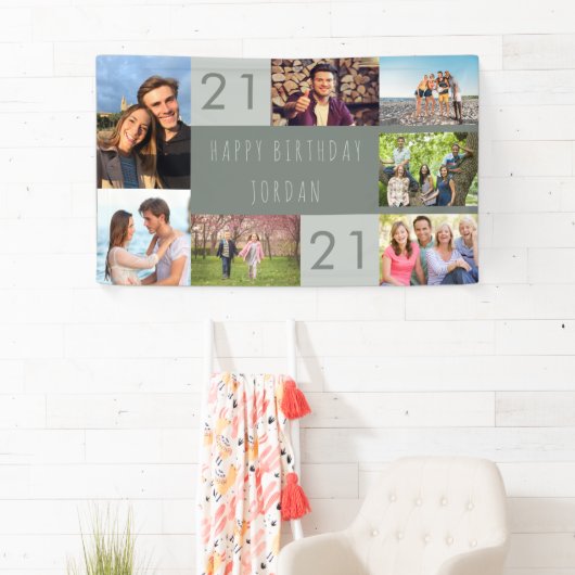 Foto Collage 7 Afbeelding Persoonlijk 21e verjaard Spandoek (Insitu)