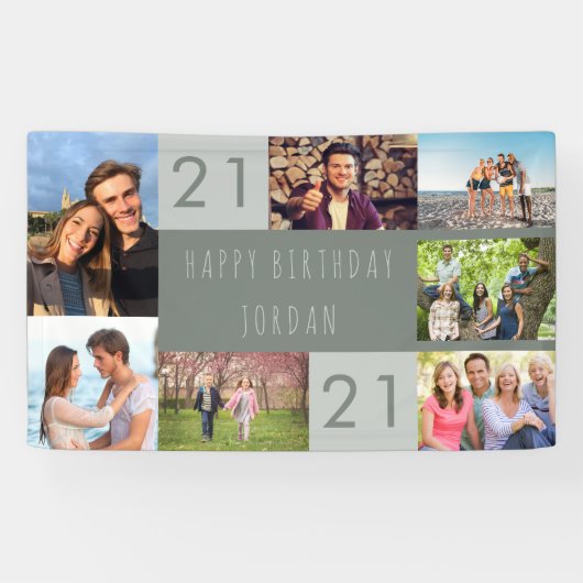Foto Collage 7 Afbeelding Persoonlijk 21e verjaard Spandoek (Horizontaal)