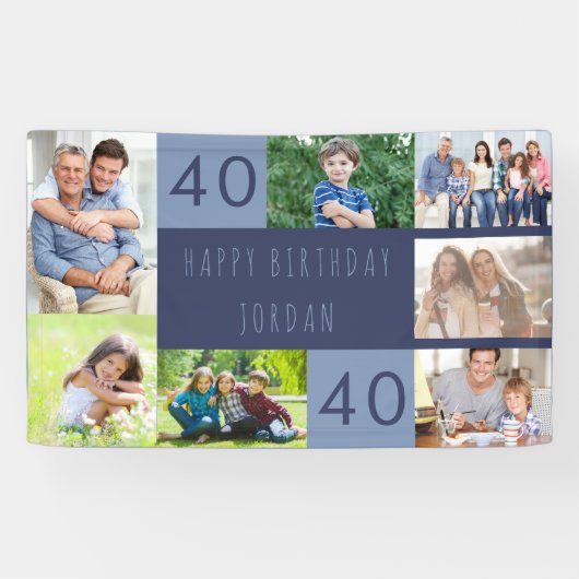 Foto Collage 7 Afbeelding Persoonlijk 40e verjaard Spandoek (Horizontaal)