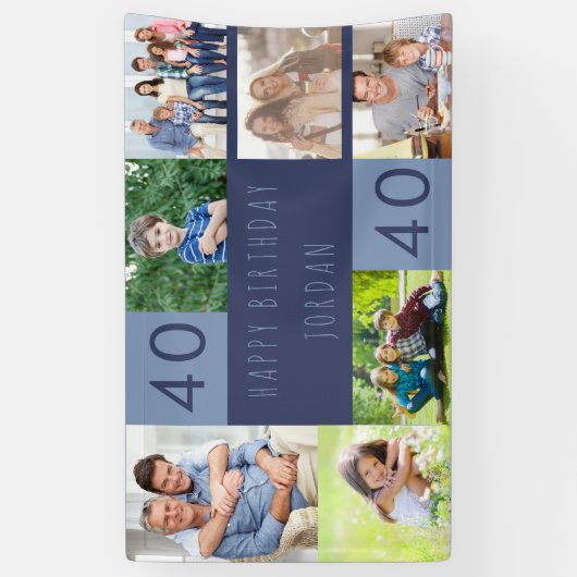 Foto Collage 7 Afbeelding Persoonlijk 40e verjaard Spandoek (Verticaal)