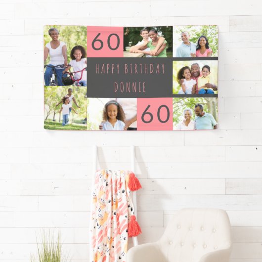Foto Collage 7 Afbeelding Persoonlijk 60e verjaard Spandoek (Insitu)