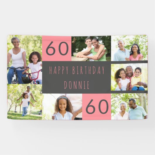 Foto Collage 7 Afbeelding Persoonlijk 60e verjaard Spandoek (Horizontaal)