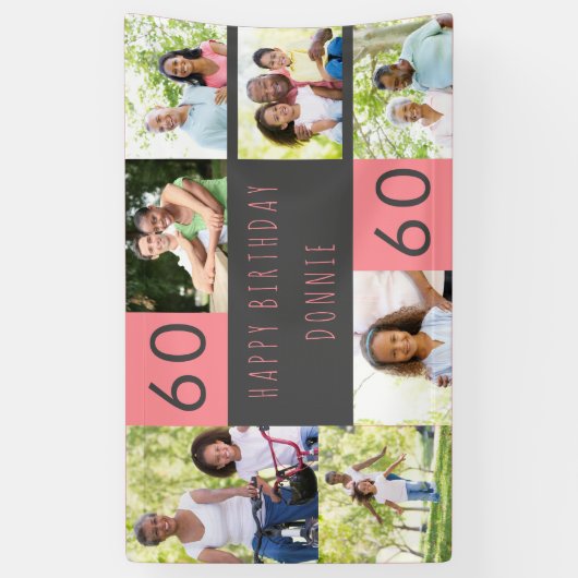 Foto Collage 7 Afbeelding Persoonlijk 60e verjaard Spandoek (Verticaal)