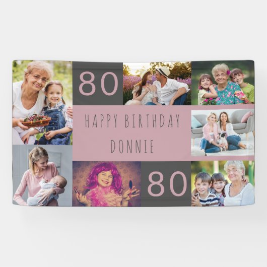 Foto Collage 7 Afbeelding Persoonlijk 80e verjaard Spandoek (Horizontaal)