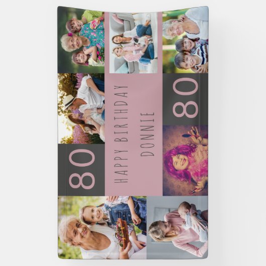 Foto Collage 7 Afbeelding Persoonlijk 80e verjaard Spandoek (Verticaal)