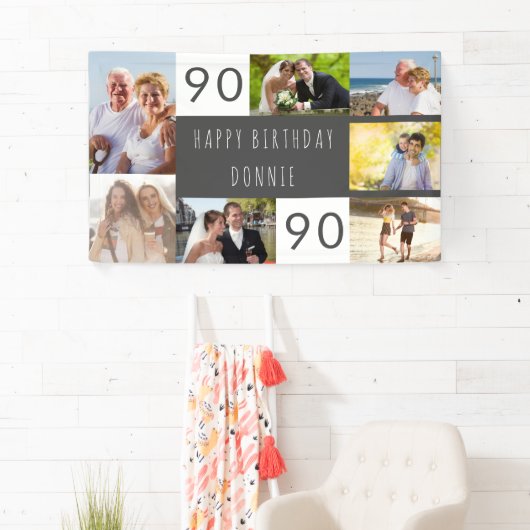 Foto Collage 7 Afbeelding Persoonlijk 90e verjaard Spandoek (Insitu)