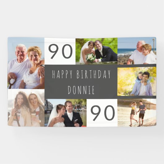Foto Collage 7 Afbeelding Persoonlijk 90e verjaard Spandoek (Horizontaal)
