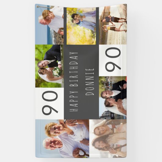 Foto Collage 7 Afbeelding Persoonlijk 90e verjaard Spandoek (Verticaal)