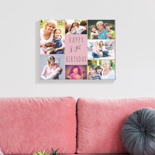 Foto Collage 7 Afbeelding Roze grijze 80e verjaard Canvas Afdruk (Insitu (Woonkamer))