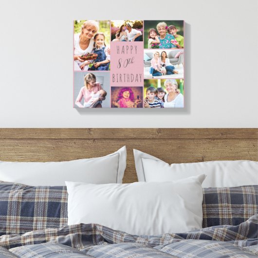 Foto Collage 7 Afbeelding Roze grijze 80e verjaard Canvas Afdruk (Insitu (Slaapkamer))