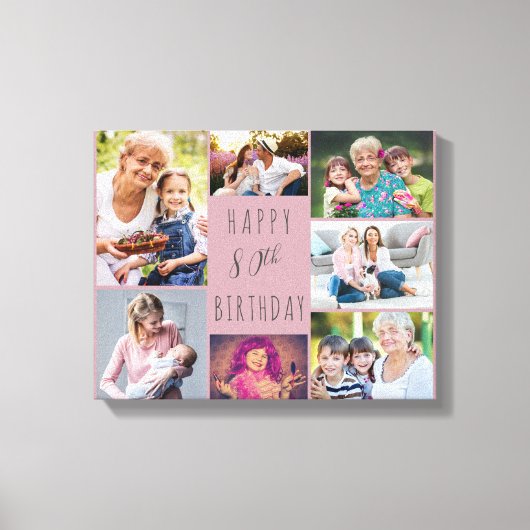 Foto Collage 7 Afbeelding Roze grijze 80e verjaard Canvas Afdruk (Voorkant)