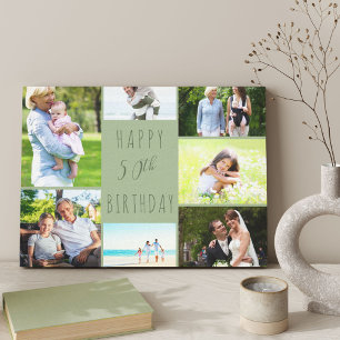 Foto Collage 7 Afbeelding Sage Green 50th Birthday Canvas Afdruk