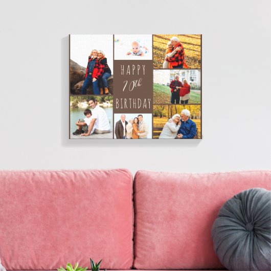 Foto Collage 7 Afbeelding Warm Brown 70th Birthday Canvas Afdruk (Insitu (Woonkamer))