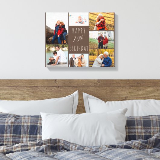 Foto Collage 7 Afbeelding Warm Brown 70th Birthday Canvas Afdruk (Insitu (Slaapkamer))