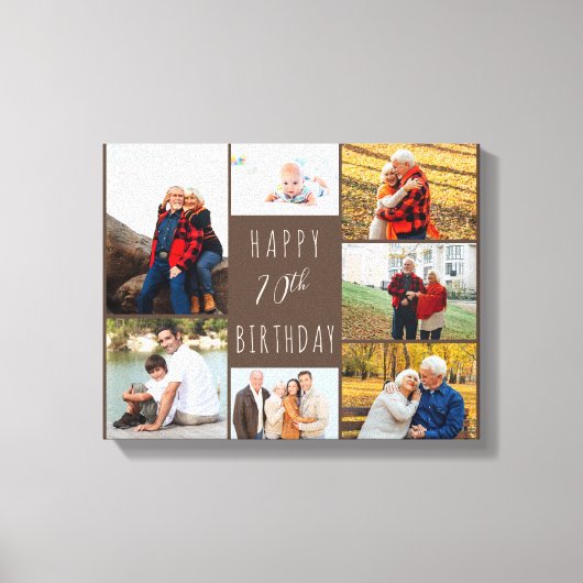 Foto Collage 7 Afbeelding Warm Brown 70th Birthday Canvas Afdruk (Voorkant)