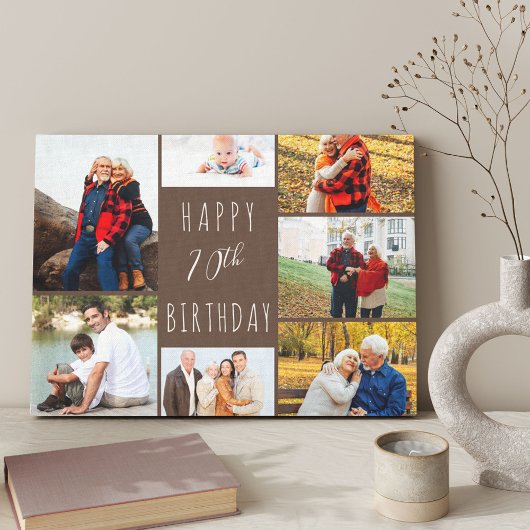 Foto Collage 7 Afbeelding Warm Brown 70th Birthday Canvas Afdruk