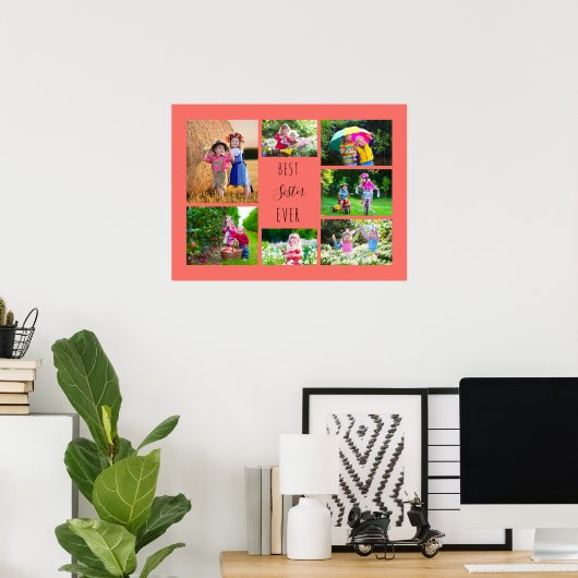 Foto Collage 7 Afbeeldingen Best Sister Ever Coral Poster (Thuiskantoor)