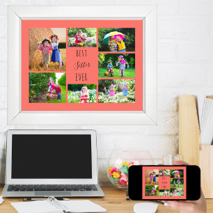 Foto Collage 7 Afbeeldingen Best Sister Ever Coral Poster