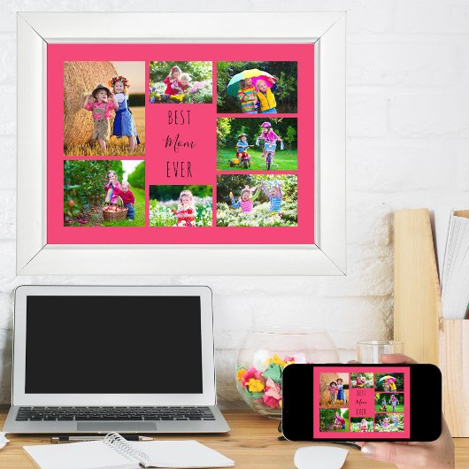 Foto Collage 7 Afbeeldingen Beste mama ooit roze Poster