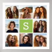 Foto Collage Aangepaste Monogram - Limegroen Poster (Voorkant)