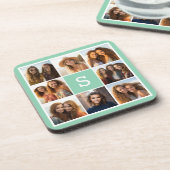 Foto Collage Aangepaste Monogram Mint Groen Bier Onderzetter (Linkerzijde)