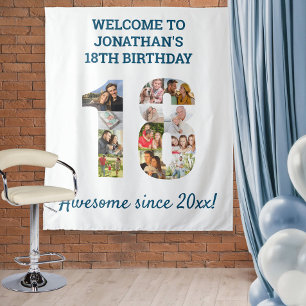 Foto-collage achtergrond voor 18e verjaardagsfeest wandkleed