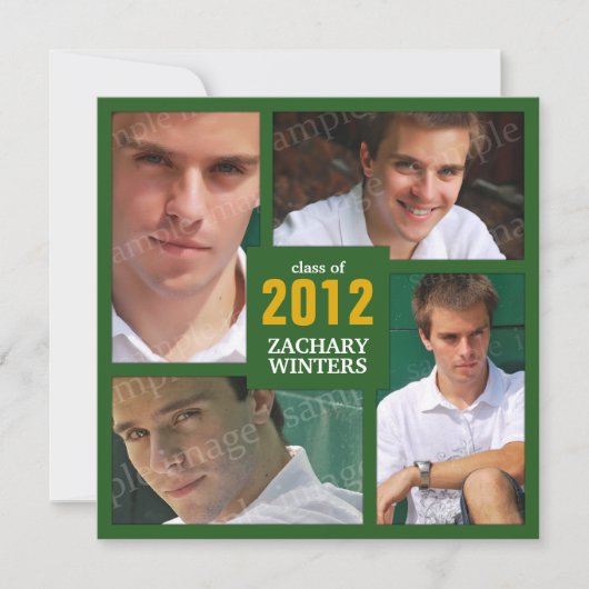 Foto Collage Afstudeerder Invitation - Green Kaart (Voorkant)