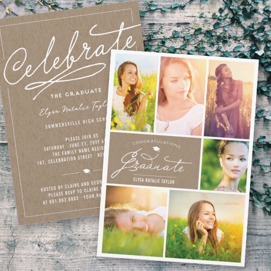 Foto Collage Afstudeerder Kraft Paper Graduparty Kaart