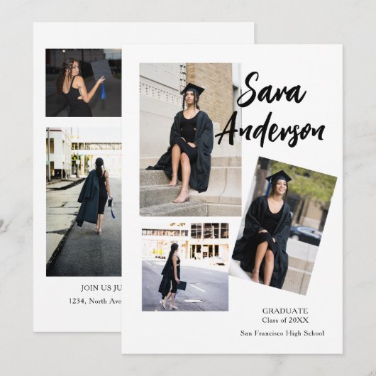 Foto Collage Afstuderen Aankondigingskaart Kaart (Voorkant / Achterkant)