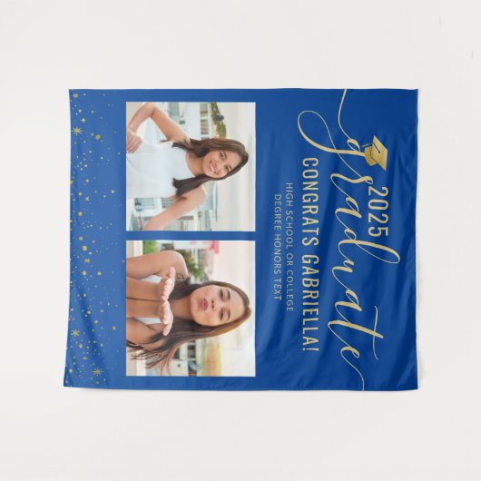 Foto Collage Afstuderen Booth Backdrop Blue Wandkleed (Voorkant (horizontaal))