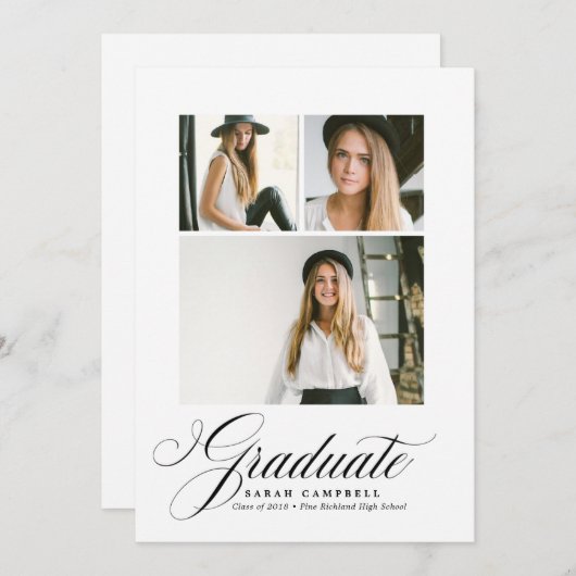 Foto Collage Afstuderen Card BLACK/3 foto's Kaart (Voorkant / Achterkant)
