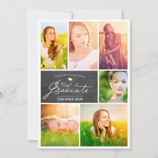 Foto-Collage Afstuderen Chalkboard Graduparty Kaart (Voorkant)