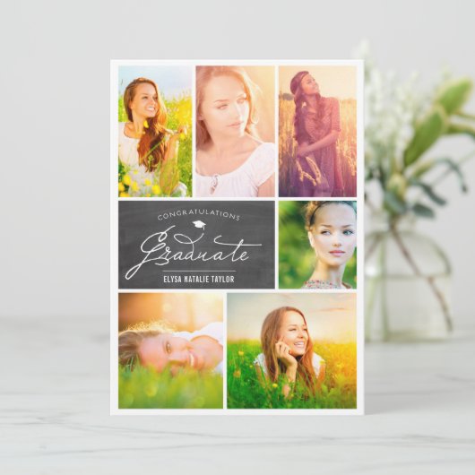 Foto-Collage Afstuderen Chalkboard Graduparty Kaart (Staand voorkant)